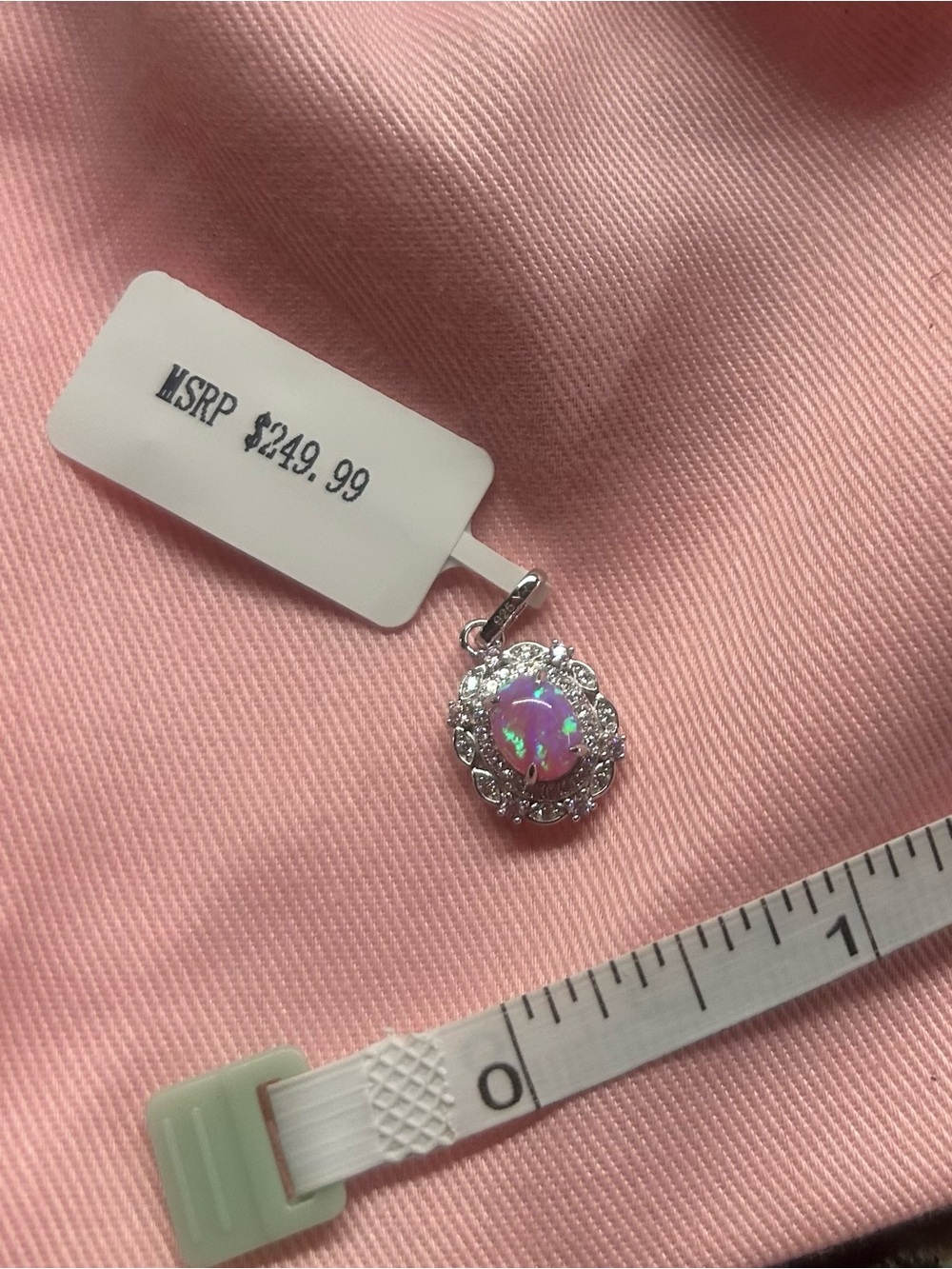 Opal Halo Moissanite Pendant - Pink Opal Moissanite Accent Sterling Silver